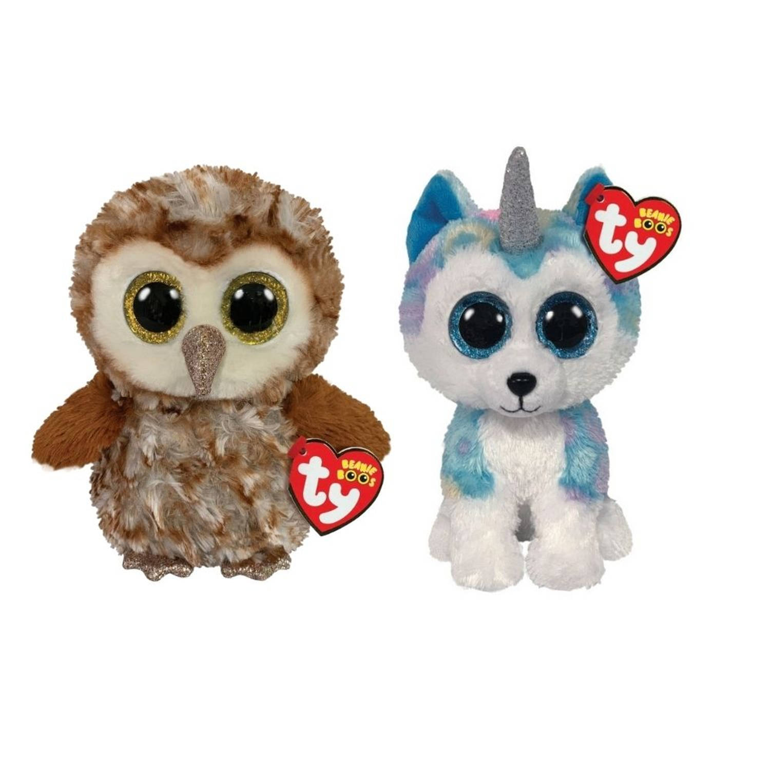 TY - Knuffel - Beanie Boo's - Percy Owl & Helena Husky