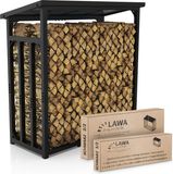 Lawa Rack à bois en métal galvanisé pour extérieur 185x70x185cm aide au empilage | 45kg, capacité de charge 3 tonnes, stockage de bois Rack à bois pour cheminée Rack à bois aide au empilage avec toit