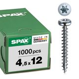 SPAX Universele schroef, 4,5 x 12 mm, 1000 stuks, Voldraad, Bolkop, T-STAR plus T20, 4CUT, WIROX - 0201010450125