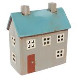 Shudehill Giftware Dorp Aardewerk Blauw Dak Theelicht Huis