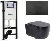 Geberit QeramiQ Dely Swirl Toiletset - 36.3x51.7cm - Geberit UP320 plieger inbouwreservoir - slim zitting - mat zwarte bedieningsplaat - ronde knoppen - mat zwart