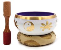 Ancient Wisdom awgifts Grote Yin & Yang klankschalenset - Wit/Paars 14 cm