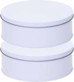 Merkloos The Box Blikken Rond koekblik opbergblik - 2x - wit - D18 x H7 cm