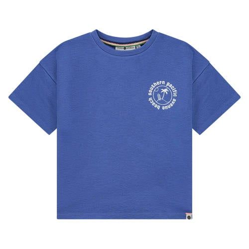 Stains&Stories T-shirt met backprint met textuur marineblauw