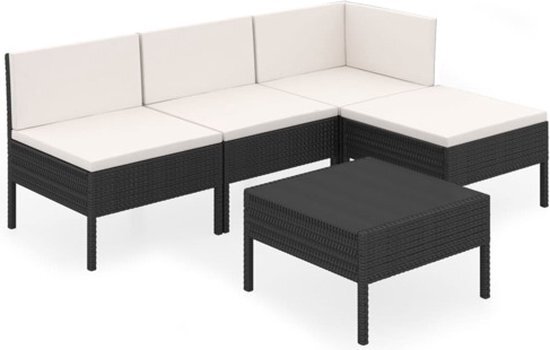 vidaXL 5-delige Loungeset met kussens poly rattan zwart