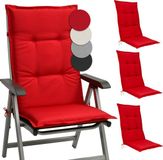 Beautissu Base HL – Set van 4 Tuinstoelkussens Hoge Rug 120x50x6 cm Rood