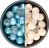 Decoris boules de Noël - 74x pc - laine blanc et bleu glacier - 6 cm - plastique