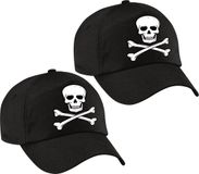 Bellatio Decorations Set van 2x stuks piraten verkleed petje/cap met doodskop zwart voor jongens/meisjes