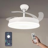 Mimotec Plafondventilator met ledlicht, wit, Olga, afstandsbediening, DC-motor, 6 snelheden, stil, intrekbare vleugels, zomer-/winterfunctie, timer, CCT