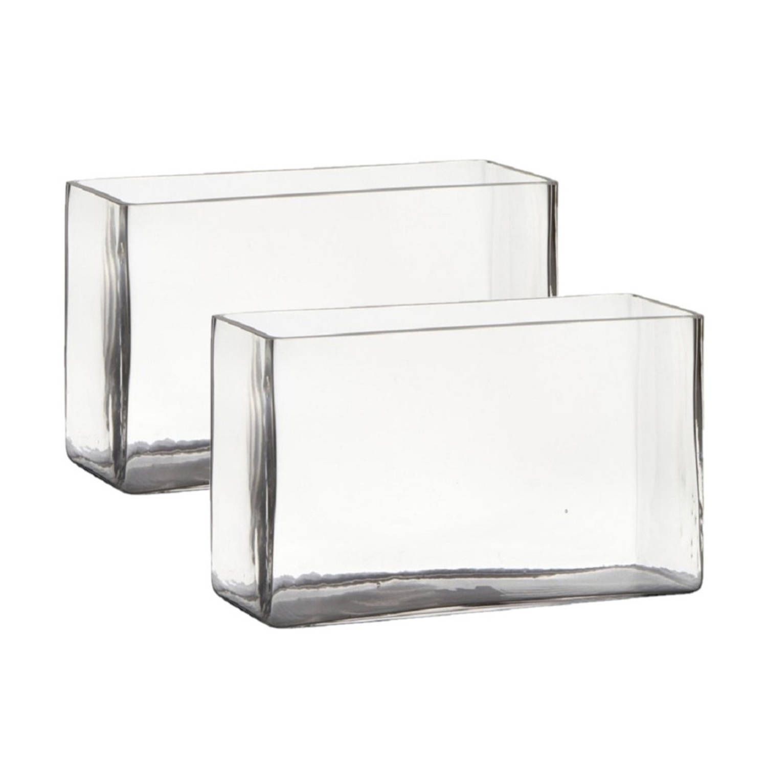 Hakbijl Glass Set of 2 Rectangular Glass Vases - 25x10x15 cm - Transparent