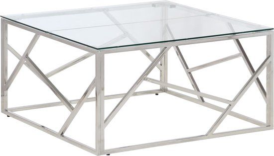 vidaXL Salontafel roestvrijstaal en gehard glas zilverkleurig