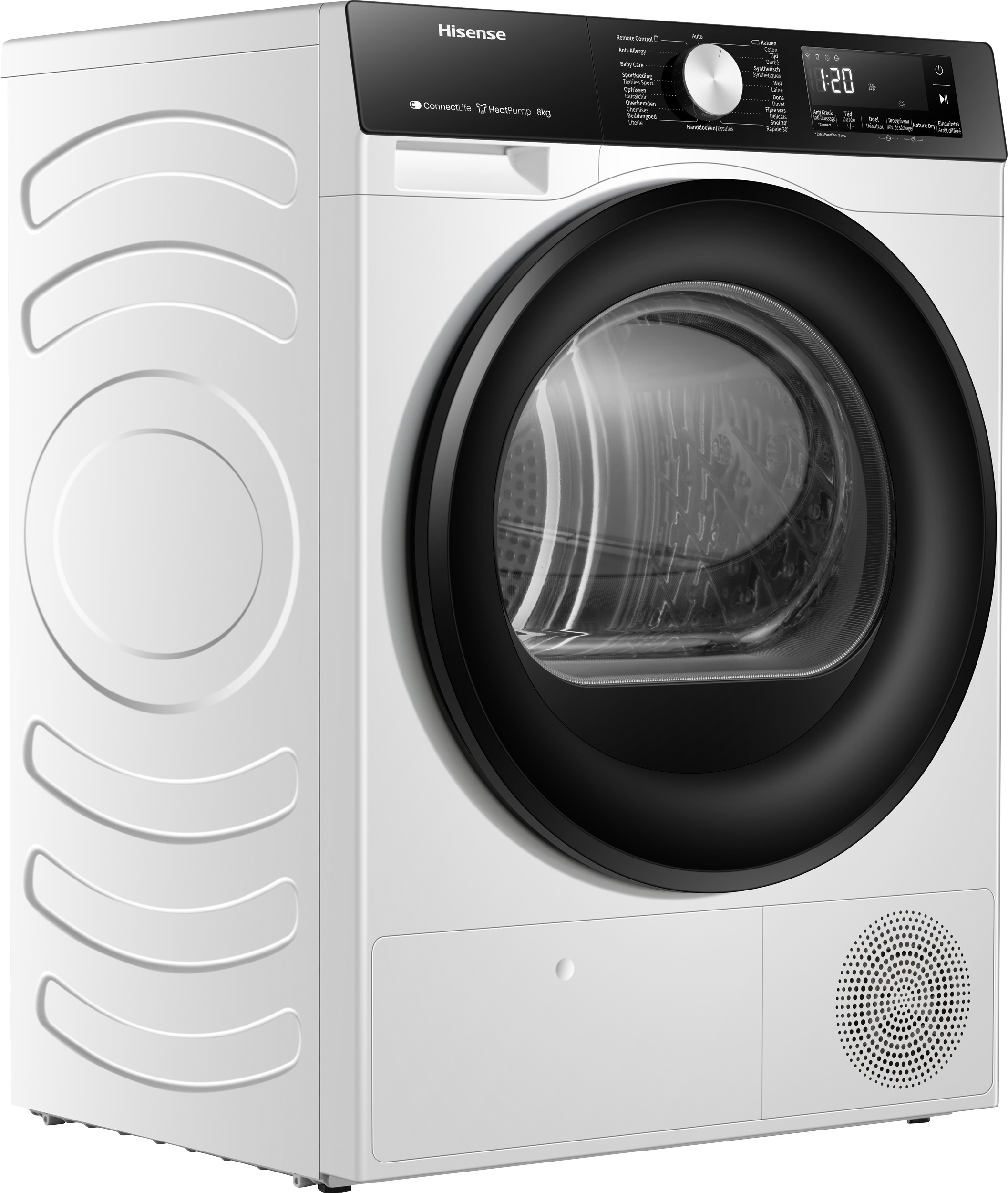 Hisense DH3S802BW2 - Warmtepompdroger - 8kg - A++ - ConnectLife - Trommelverlichting - AutoDry - Allergy Care