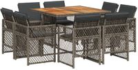 vidaXL 9-delige Tuinset met kussens poly rattan grijs