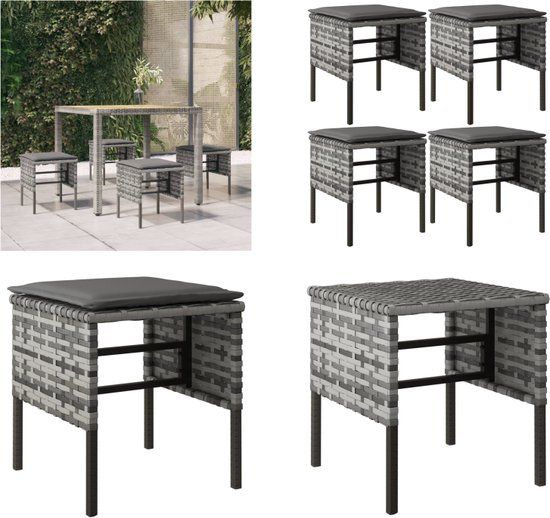 vidaXL Tuinvoetenbanken 4 st met kussens poly rattan grijs