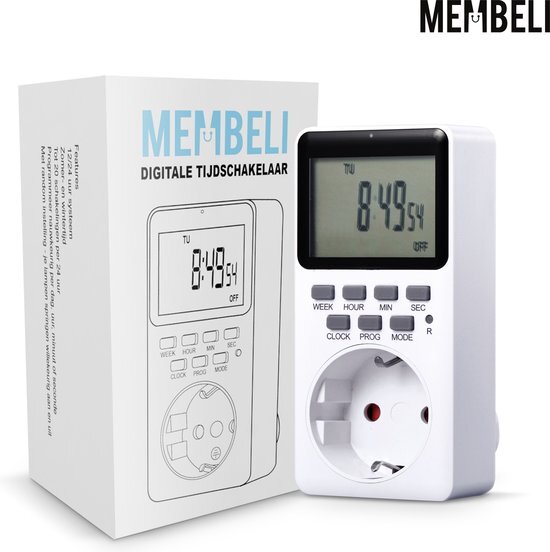 Membeli® Digitale Tijdschakelaar - Met LCD Display - Schakelklok - Tijdschakelklok - Voor Stopcontact