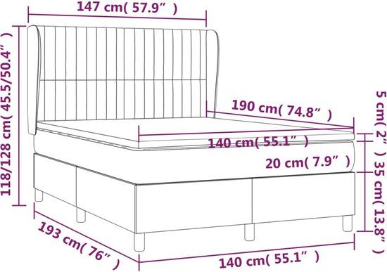 vidaXL Boxspring met matras stof blauw 140x190 cm