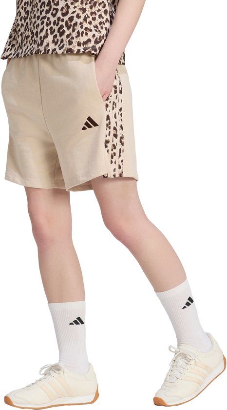 Adidas Sportswear Seasonal Essentials 3-Stripes Short Met Dierenprint - Dames - Beige