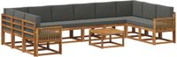 vidaXL - Bank loungeset - 10 zitplekken - Natuurlijk en antraciet - Acacia hout