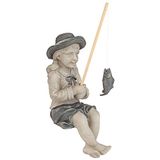 Design Toscano Big Catch Fisherwoman Nellie Girl met hengel, tuinbeeldje, middelgroot, 43,2 cm hoog, gegoten steen, tweekleurige steenafwerking