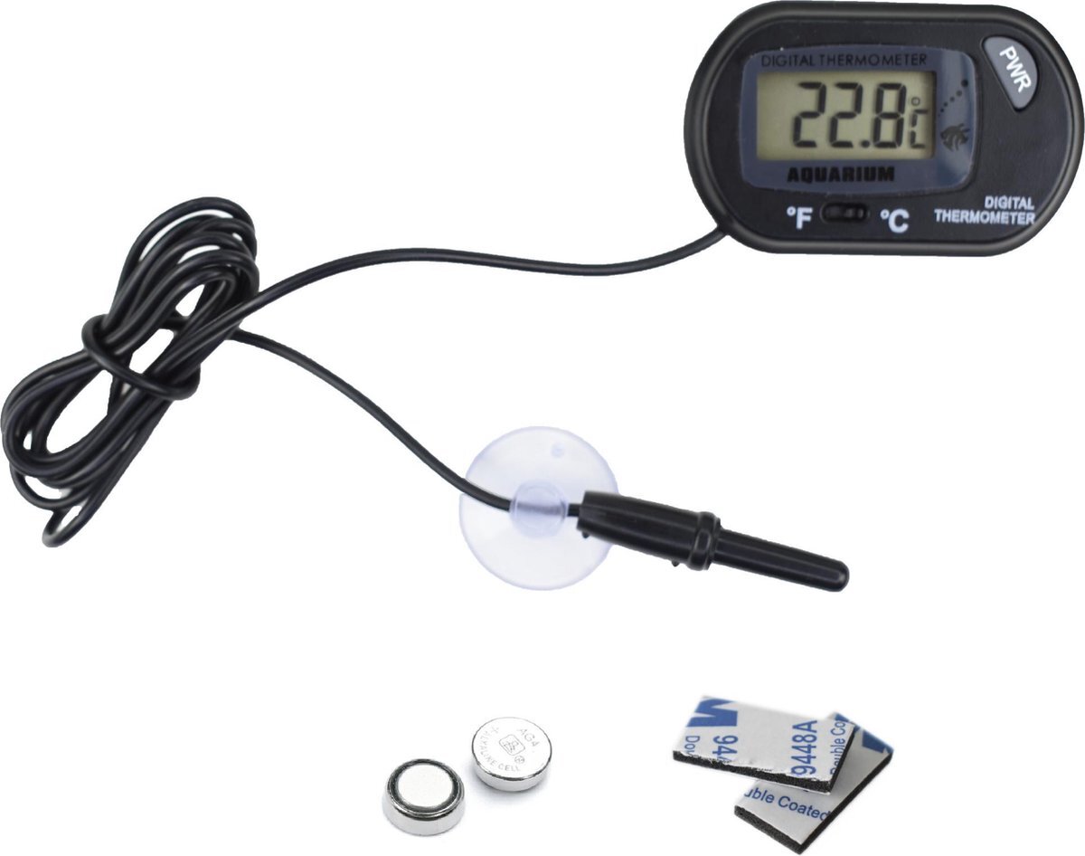 Tool Meister - AQM1 - Aquarium thermometer - Temperatuurmeter met 1 meter lange meetsonde - Koelkast - Aquarium - Auto - Vriezer - LCD - Spatwaterdicht - Zwart