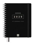 Finocam Tempus Agenda 16 maanden, 2025/2026, verticaal zicht, september 2025 tot december 2026 (16 maanden), zwart, Spaans