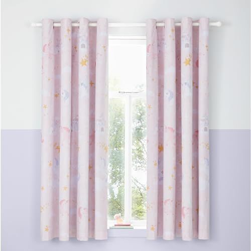 Catherine Lansfield Fairytale Unicorn Curtains - 168x72 Inch - Pink - Set of 2