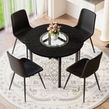 STILVORA Eetkamerset 100 Cm - Ronde Tafel Met 4 Stoelen En Glazen Inleg - Voor Eetkamer En Keuken - MDF Metaal Bruin Zwart