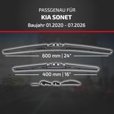HEYNER® Essuie-glace pour KIA SONET 01.2020 - 10.2026, HYBRID Balai d'essuie-glace plat, Aérodynamique & Flexible, Revêtement nanographique
