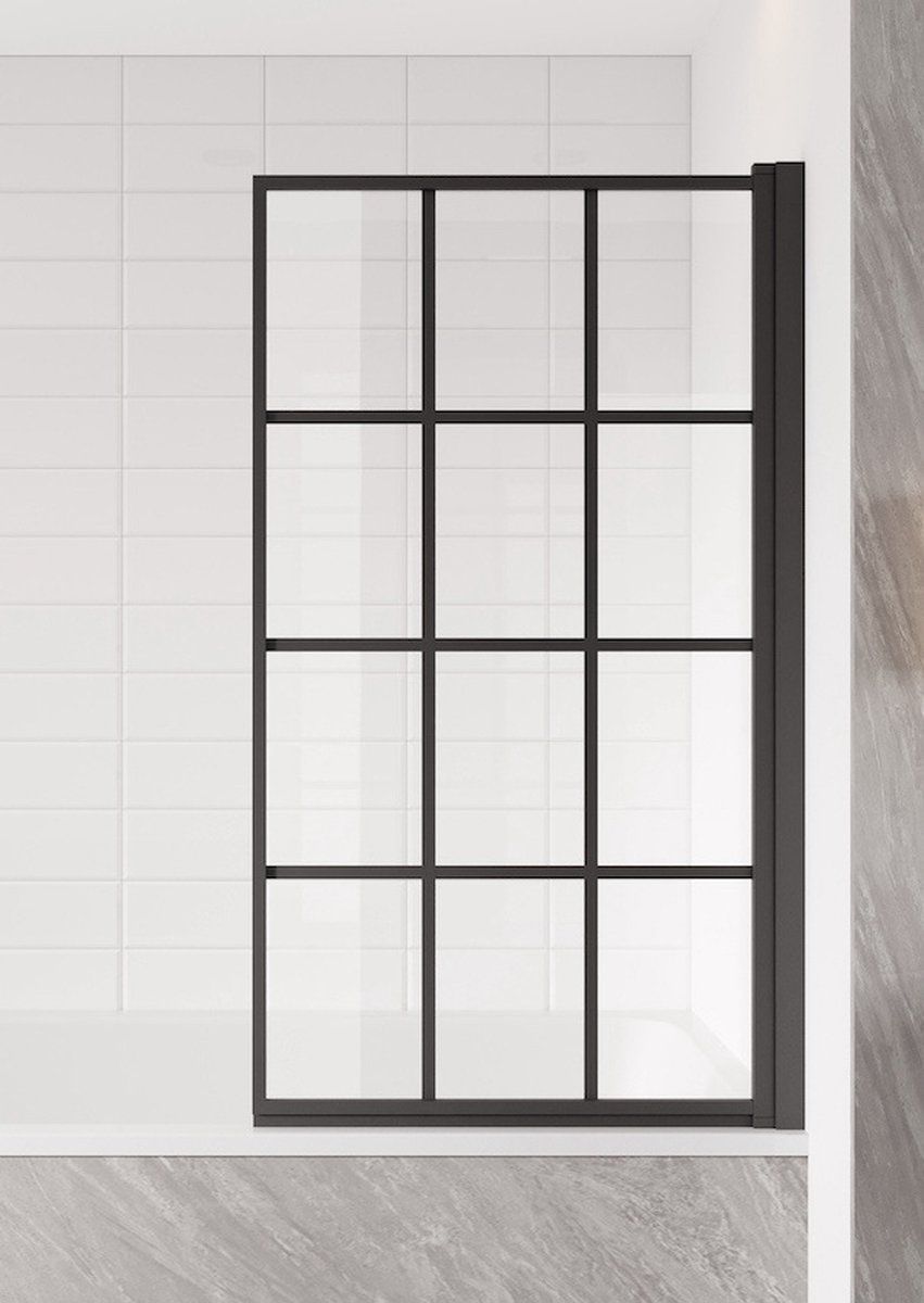 Badplaats Badwand Riad 80 cm x 140 cm - Zwart - Badscherm Draaibaar - Veiligheidsglas en Antikalk