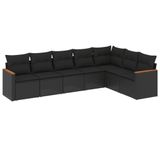 vidaXL 7-delige Loungeset met kussens, polyrattan, zwart