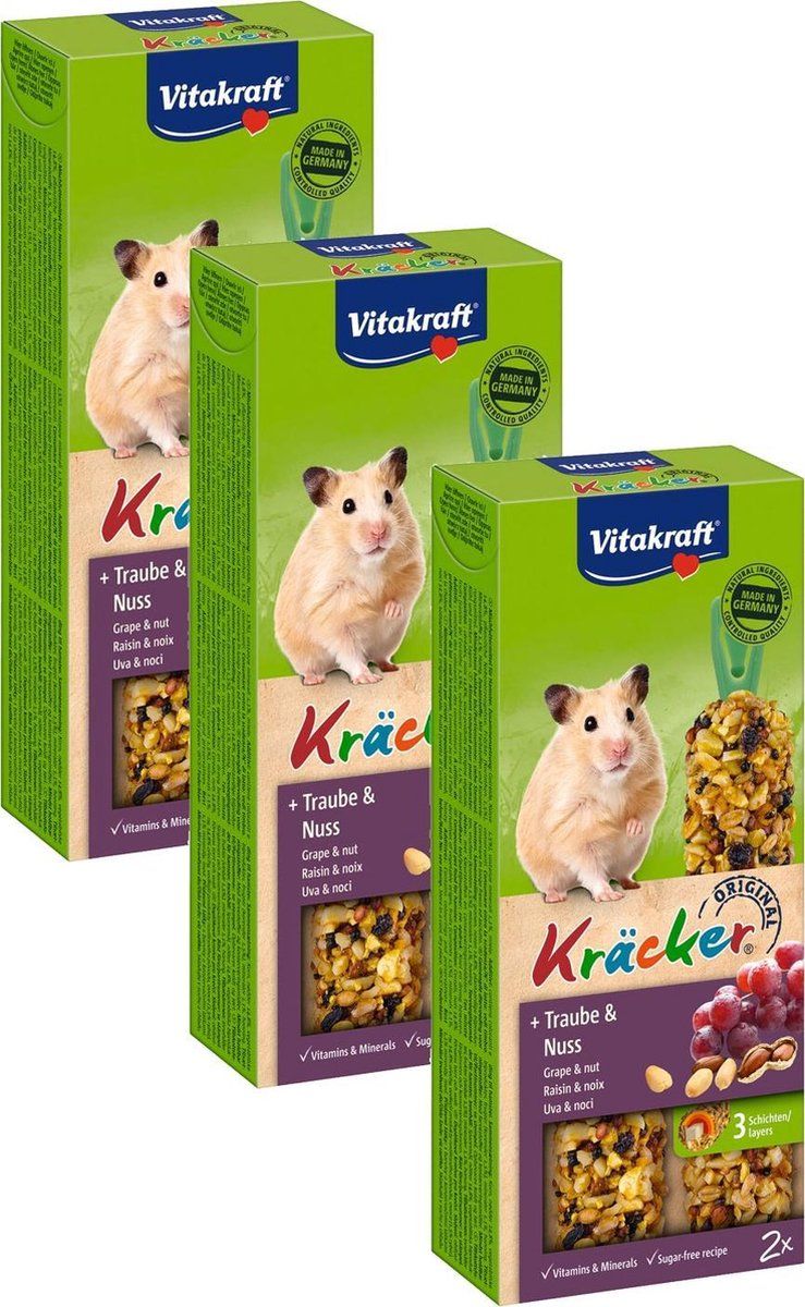 VITAKRAFT Hamster Kracker - Knaagdiersnack - 3 x Noten