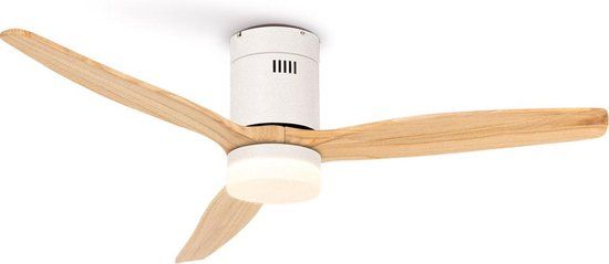 CREATE WINDCALM DC STYLANCE WHITE - Plafondventilator Ø132 cm - Met Afstandsbediening - 6 Snelheden - Timer - Zomer/Winter functie - Naturel Hout