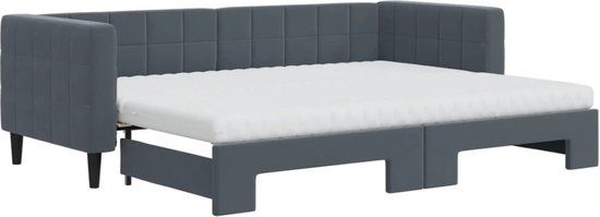 vidaXL Slaapbank met onderschuifbed en matrassen - 80x200cm - Fluweel - Donkergrijs