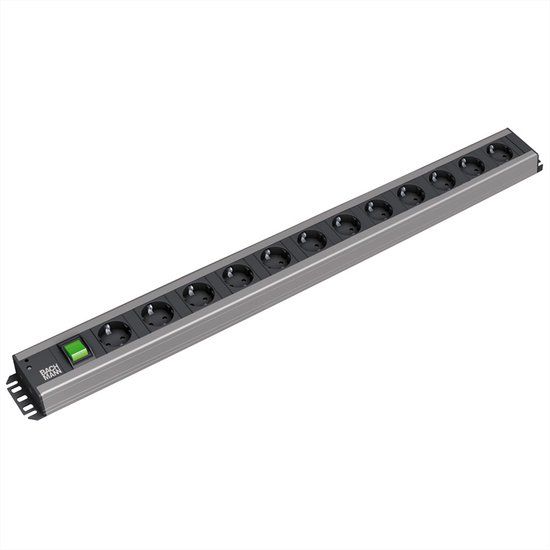 Bachmann stekkerdoos 12x geaard contact, met schakelaar, 2 m
