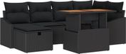 vidaXL Tuinbank Set 7-delig Zwart Polyrattan