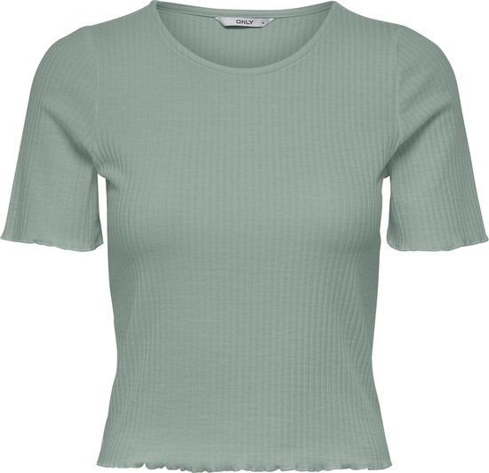 ONLY Dames Geribbeld Crop Top Kort Mouwen Ronde Hals Golfpatroon OPALMA