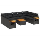 vidaXL 10-delige Loungeset met kussens, polyrattan, zwart