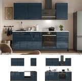 Vicco Complete keukeneenheid Fame-Line, Donkerblauw hoogglans/Antraciet, 230 cm, WB Eik