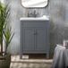 Hudson Reed Meuble de salle de bain rétro - 60 cm - Plan vasque simple - Gris clair - 1 trou - Poignée ronde bronze