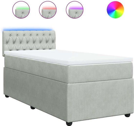 vidaXL Boxspring met matras fluweel lichtgrijs 100x200 cm