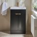 Hudson Reed Meuble de salle de bain - Meuble lavabo Noir gris 50cm avec lavabo | Poignées profilées Or satiné | Cluo