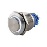 SeKi Roestvrij stalen drukknop Ø19mm tastend uitstekende kopvorm gekleurd verlichte LED-ring in wit soldeer/platte stekker 0,5x2,8 aansluiting; belknop