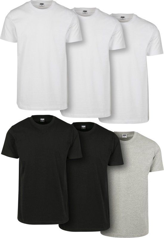 Urban Classics Basic 6-Pack Men's T-shirt - 3XL - Multicolours/Grijs