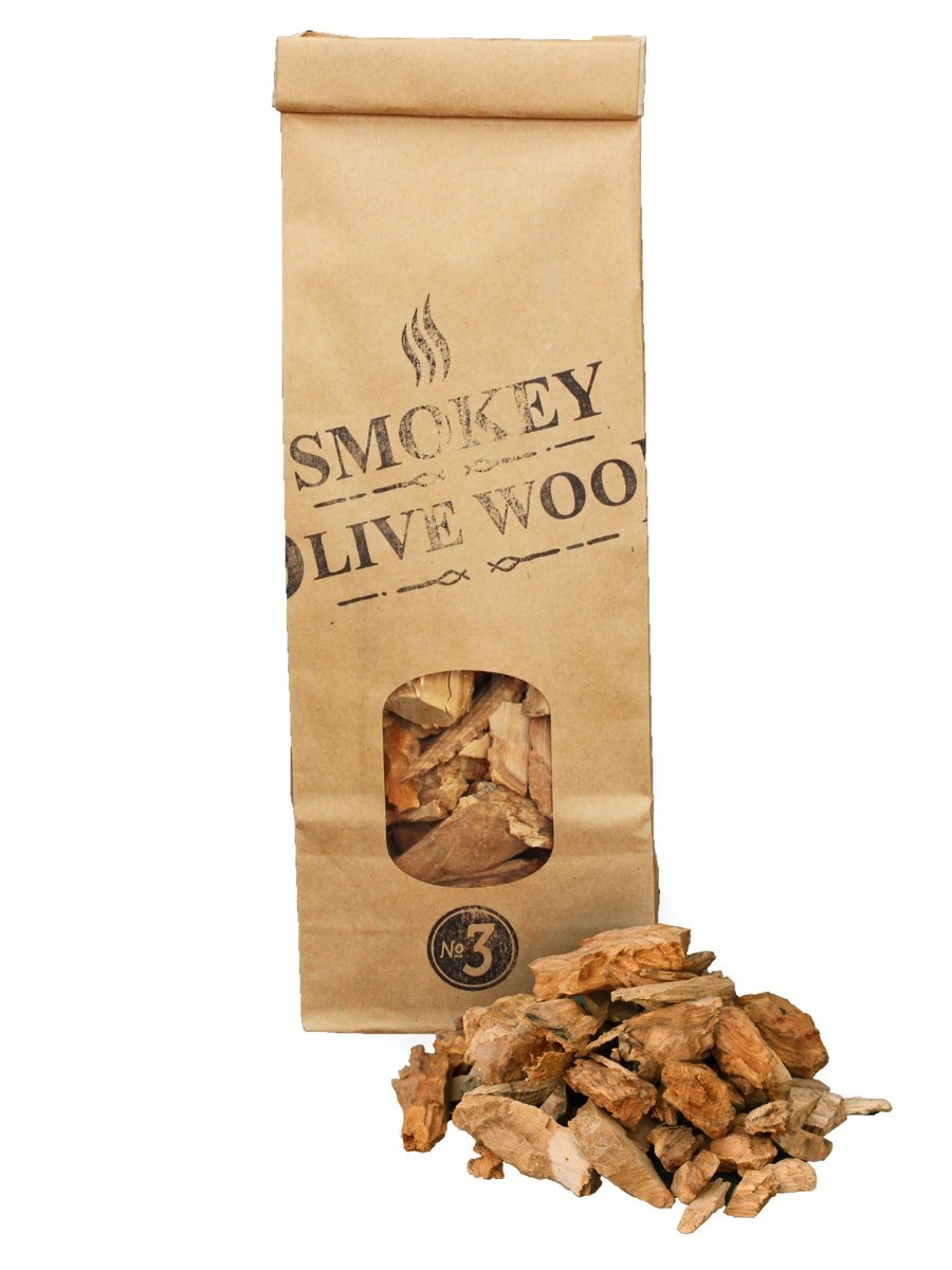 Smokey Olive Wood - Houtsnippers - Olijfhout - 500ml - Chips grote maat 2cm-3cm klaar voor gebruik in n aluminium bakje