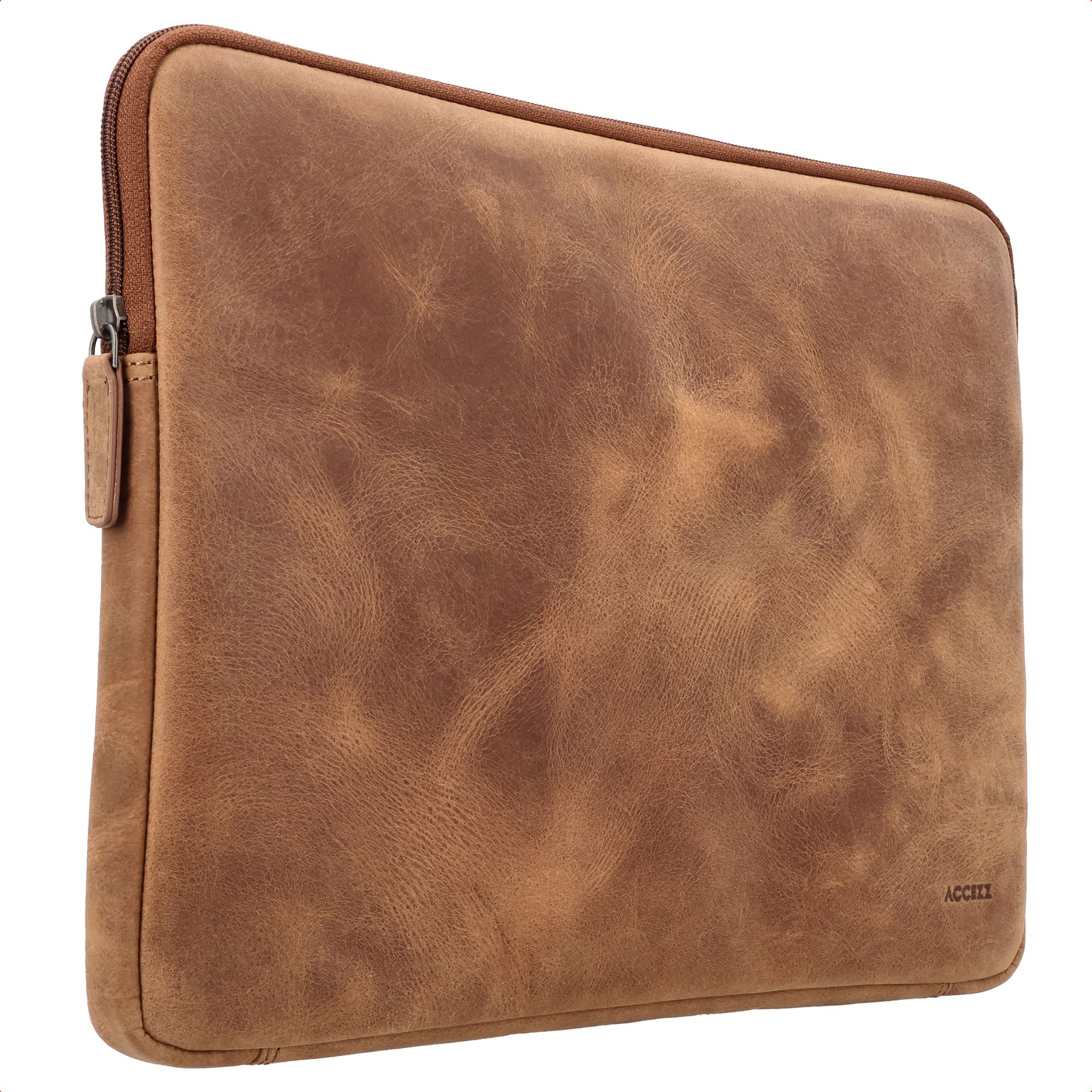 Accezz Leather Laptop Sleeve met rits - Cognac