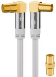 Goobay TV-antennekabel, schuin, coax-bus 90° > coax-stekker 90°, 135 dB, 4-voudig afgeschermd, verguld, wit (2,0 m)