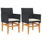 vidaXL Tuinstoelen 2 stuks met kussens, Acaciahout, Polyrattan, Staal, Crème, Wit