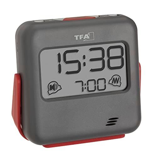 TFA Reiwekker digitaal Buzz, 60.2031.10, met trilalarm en luid wekgeluid, ideaal voor diepe slapers, met toetsenblokkering, grijs