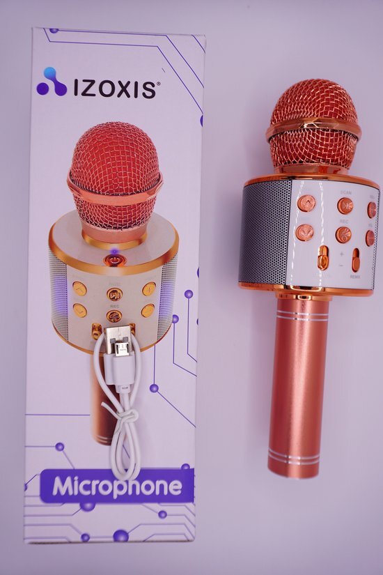 Karaoke Microfoon met Bluetooth versie 4.0, bas, sopraan, echo-telefoonconnectiviteit - Android / IOS-ingang, AUX, MicroSD, Draadloos, Kado Tip, Zang- en muziekplezier, Voor de gezelligste feestjes, Rosé Goud, Muziekland