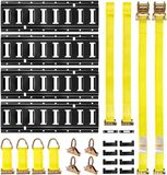 VEVOR E-Track Bevestigingsrailset, 4-Pack, 0,4 M, 21-Delige Accessoireset, Inclusief 2 Ratelriemen, 4 O-Ringen, 4 Bevestigingsriemen met D-Ringen, 2 enkele Sleuven, 8 Eindkappen en 1 Tas, voor Garages, Auto's en Aanhangwagens